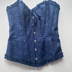 Navy Blue Satin Brocade Corset Top